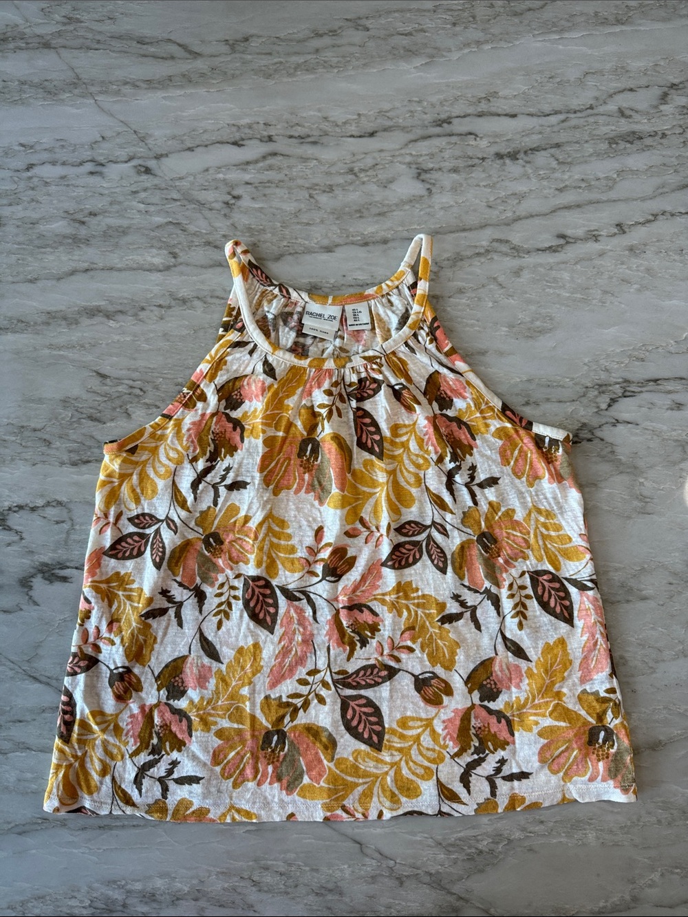 Rachel Zoe Floral Halter Tank in White, Yellow, Pink & Brown